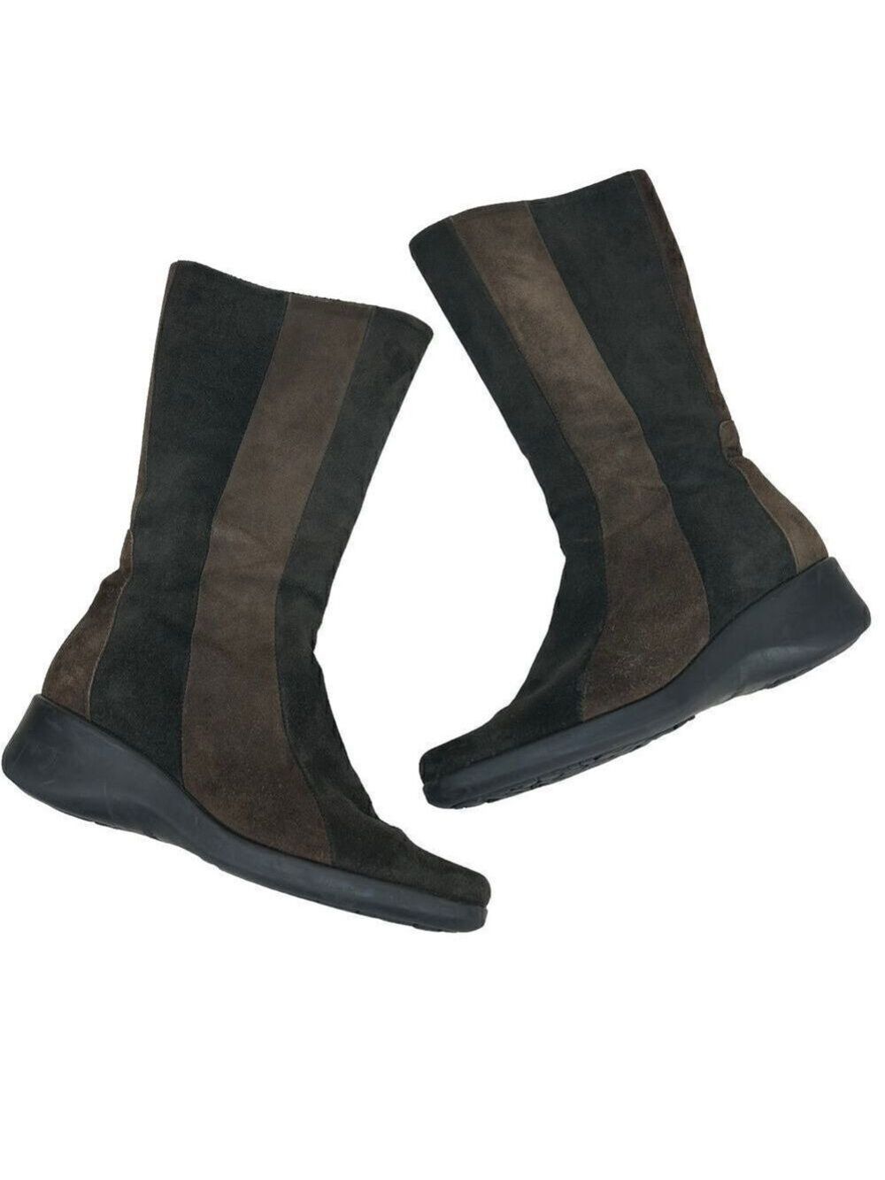 Aquatalia Two-Tone Brown Suede Weatherproof Wedge Boots 6.5 - Picture 4 of 12